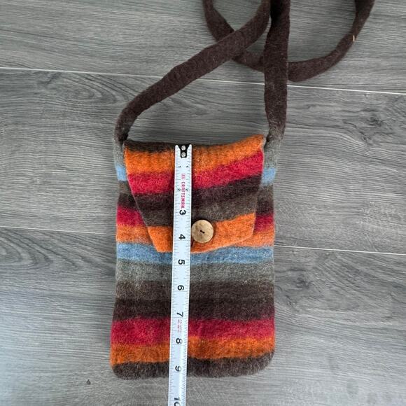 PrAna Striped Wool Boho Felt Crossbody Bag Orange Brown Gray Red Blue - Picture 5 of 7